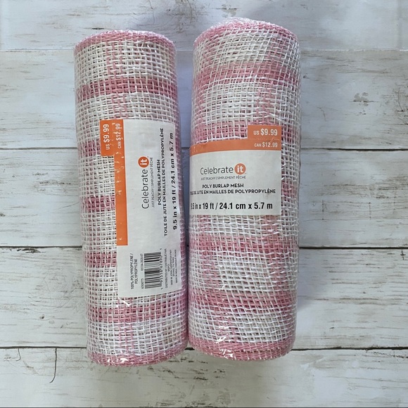 Poly Burlap Mesh Pink Checked Ribbon - Picture 1 of 3